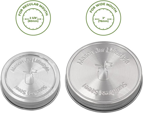 Mason Jar Lifestyle 5 Pack Stainless Steel Storage Lids with Platinum Silicone Liners for Wide Mouth Jars – Heavy Duty Caps for Mason Jars – Airti...