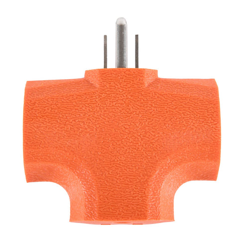 Kingman Orange 3-Outlet Heavy Duty Plug Adapter Grounded Power Tap (1 Pack) 125V / 15A / 1875W...