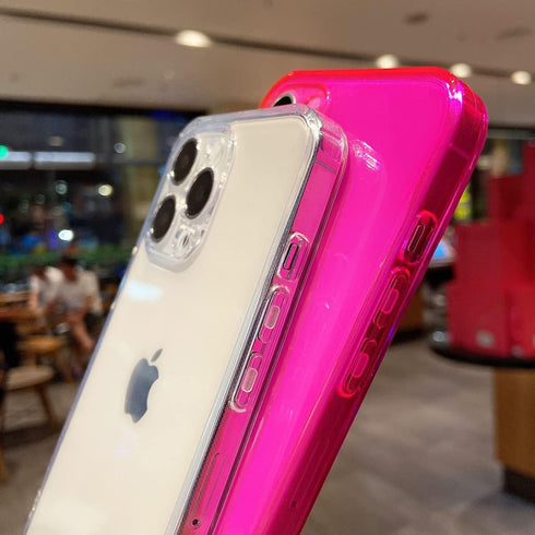 Compatible with iPhone 11 Case, Neon Clear Case with Camera Lens Cover Shell for Women Girls Slim Soft Silicone Protective Transparent Girly Case ...
