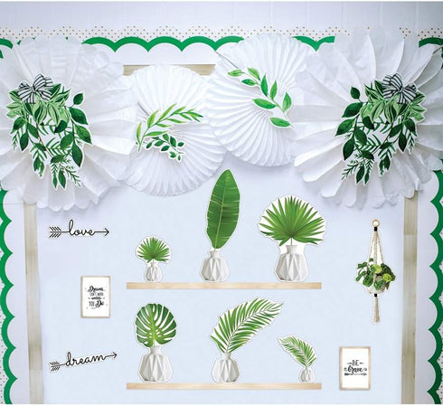 Schoolgirl Style Simply Boho Designer Accents Bulletin Board Set?Motivational Banners with Wreath, Word Accents, Plants, Pendant Lamps, Vases, Woo...