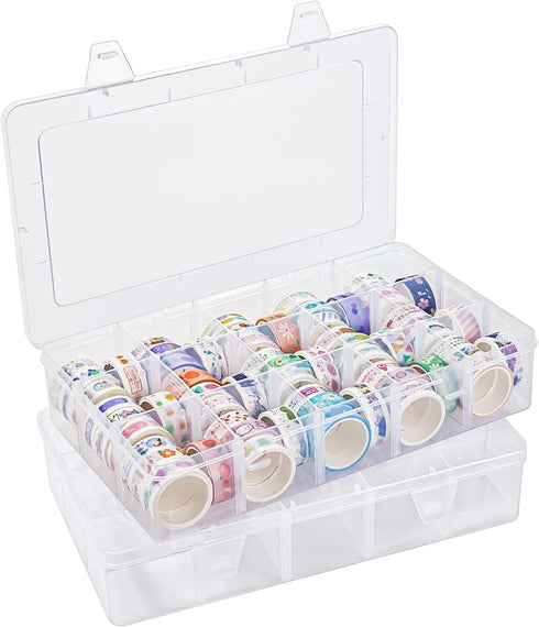 Benbilry 2 Pack 15 Grids Clear Storage Containers Plastic Organizer Box Craft Storage Boxes with Adjustable Dividers for Beads Organizer Art DIY F...