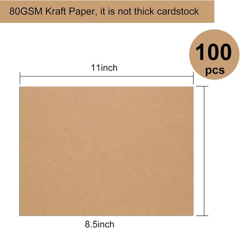FEPITO 100 Sheets Kraft Paper Brown Kraft Printer Paper 8.5 x 11 Inches Letter Size Craft Paper for Printing Labels Crafts Wedding Invitations...
