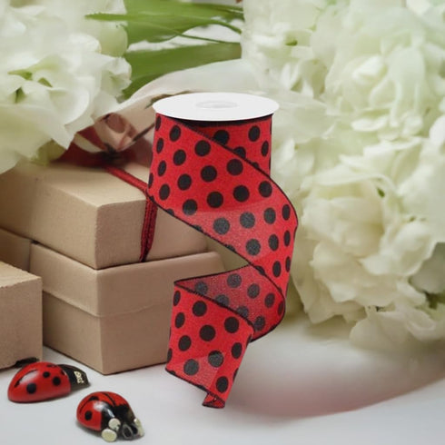 Craig Bachman 2.5" Medium Polka Dots: Red & Black (10 Yards) Durable Fabric Wired Edge for Crafting, Elegant Floral Arrangements, Gift Wrapping, a...