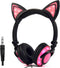 Kids Headphones with Cat Ears, LED Light Chargeable Earphones for Kids Teens Adults, Compatible for iPad, Tablet, Computer, Mobile Phone (Black&Pi...