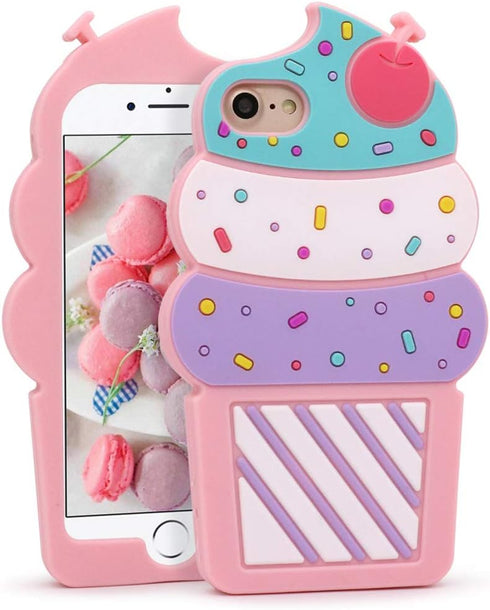 Cute iPhone SE 2020 / SE 2022 Case, Ice Cream iPhone 6 /6s /7/8 case, Cherry Cupcakes 3D Cartoon Soft Silicone Shockproof Case Cover...