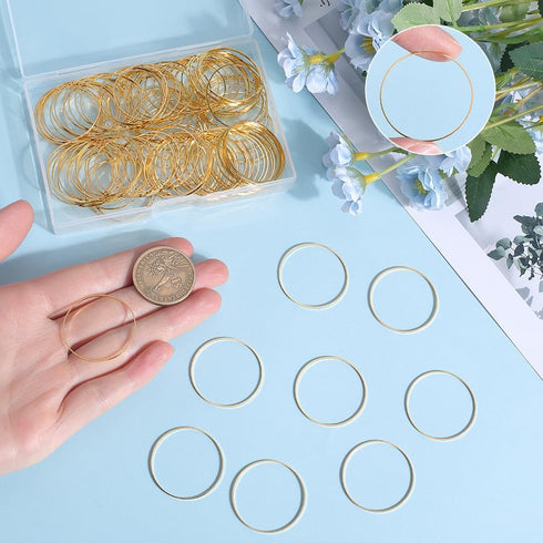 120pcs 30mm Hoop Earrings Findings Small Round Earring Finding Golden Brass Open Bezel Back Frames Circle Beading Bulk for Jewelry Making Women Cr...