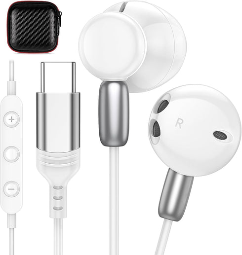 USB C Wired Headphones for Samsung Galaxy S24 S23 Ultra S22 S21, HiFi Stereo Type C Earbud Magnetic Earphone Microphone Volume Control for Apple i...