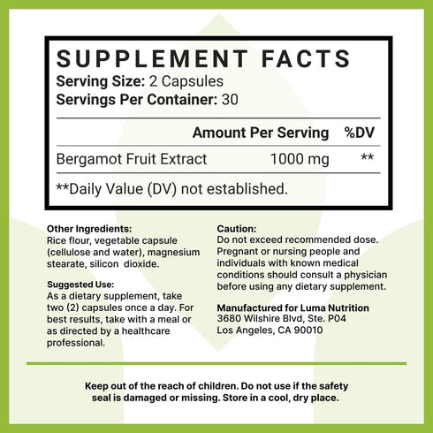 Luma Nutrition Citrus Bergamot 1000mg - Citrus Bergamot Supplement - Made in The USA - Veteran Owned - 60 Capsules...