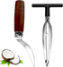 2 PCS Coconut Opener Tool Set Coconut Meat Remover Stainless Steel Coconut Opener Scraper Knife Coconut Punch Tool with Durable Non-Slip Wooden Ha...