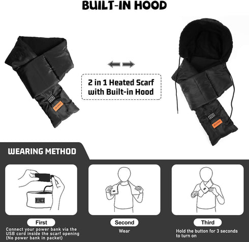 Electric Heated Scarf with Hat, Rechargable Portable Neck Heating Pad for Cramps Neck Pain Relief Cordless Heating Pad Thermal Neck Brace for Men ...