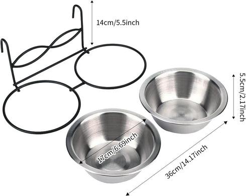 Anti-Slip Dog Bowls, 2 Pack Stainless Steel Dog Bowl Hanging on Cage, Pet Water and Food Bowls for Cats and Dogs, Dry and Wet Foods, with Non-Slip...