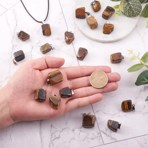 FASHEWELRY 24Pcs Natural Irregular Tiger Eye Pendants Healing Crystal Chakra Nugget Tumbled Gemstone Charms 15-35x10-20mm for Jewerlry Craft Makin...