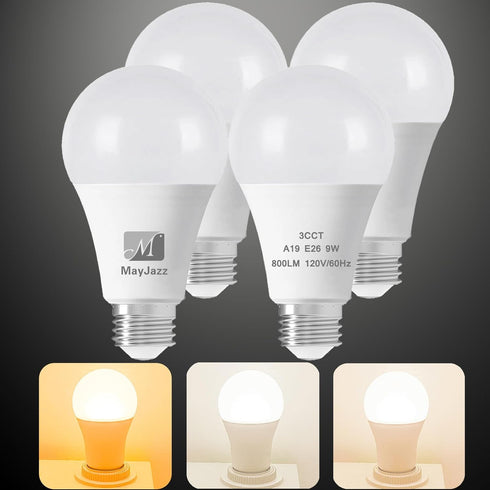 3 Color Temperature LED Light Bulb A19 3CCT Color Changing Bulbs,Energy Saving 9W(60W Equivalent) LED Bulb,Soft White-Daylight-Natural White,810LM...