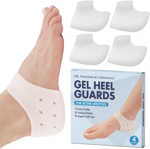 Dr. Frederick's Original Gel Heel Guards - 4ct. - Heel Cups for Heel Pain Relief - Plantar Fasciitis - Soft Heel Protectors - Gel Inserts - Cushio...