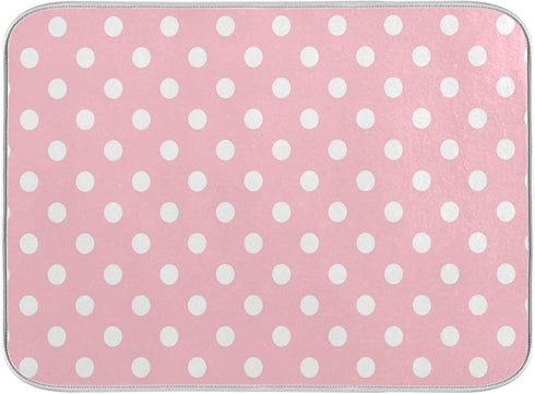 Pink White Polka Dot Dish Drying Mat for Kitchen Counter 18 x 24 Inch Absorbent Microfiber Valentines Dry Dishes Rack Mats Drainer Mat Dish Drying...