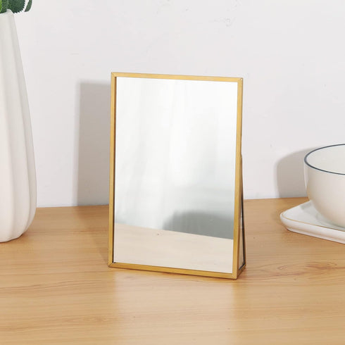 LONGSHENG - SINCE 2001 - Gold Vanity Makeup Mirror Table Desk Countertop Mirror Bathroom Shaving Make Up Mirror Home Decor-Rectangle...