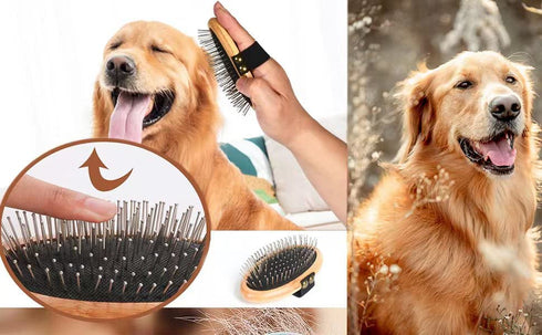Bamboo Palm Ball Pin Brush for Small Dog & Cat Grooming Massaging Shedding and Bath Metal Pin Pets Tools...