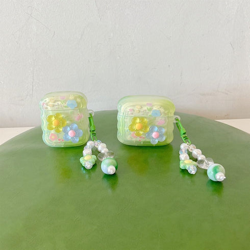 for AirPods Pro Case with Cleaner Kit Cute 3D Curly Wave Frame Flowers Design Preppy Fashion with Keychain, Soft TPU Protective Shockproof AirPod ...