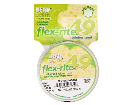 The Beadsmith Flex-Rite Wire – 49 Strand, Nylon Coated, Stainless Steel Beading Wire – Gold Color, 014” Diameter, 30-foot spool – Flexible Wire fo...