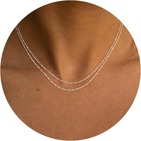 MBW Layered Necklaces for Women, Dainty Silver Plated Snake Twist Rope Chain Necklace for Women Simple Herringbone Thin Snake Chain Satellite Chok...