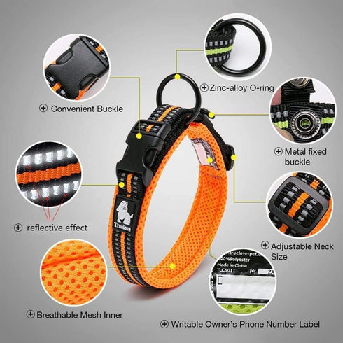 Creation Core Reflective Dog Collar with Ring Breathable Mesh Soft Padded Adjustable Nylon Pet Collar 1" Wide, Pink XXL...