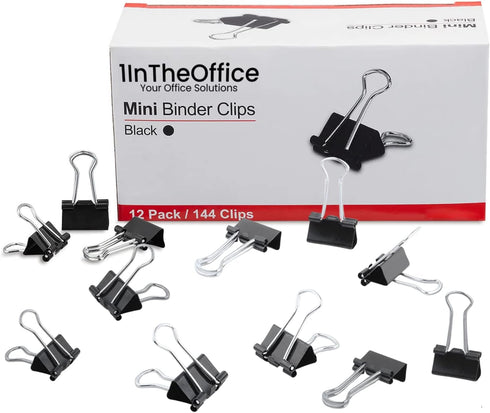 1InTheOffice Mini Binder Clips, Paper Clamp, Metal Binder Clips, Document Binder Clip, Black, 0.6", (144 Pack)...