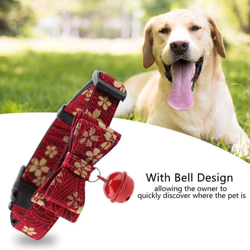Dog Collar Bow Tie Collar, Dog Cat Collar with Bowtie,Soft Adjustable Cute Flowers Printed Dog Collar with Bow Tie Bell Pet Collar for Cat Small M...