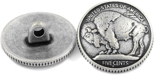 Bezelry 12 Pieces Buffalo Coin Style Metal Shank Buttons. 21mm (13/16 inch) (Antique Silver)...
