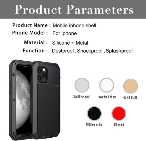iPhone 11 Case, Aluminum Metal Case with Silicone Frame - Water Resistant Shockproof Heavy Duty Tempered Glass Screen Protector Dual Layer Protect...