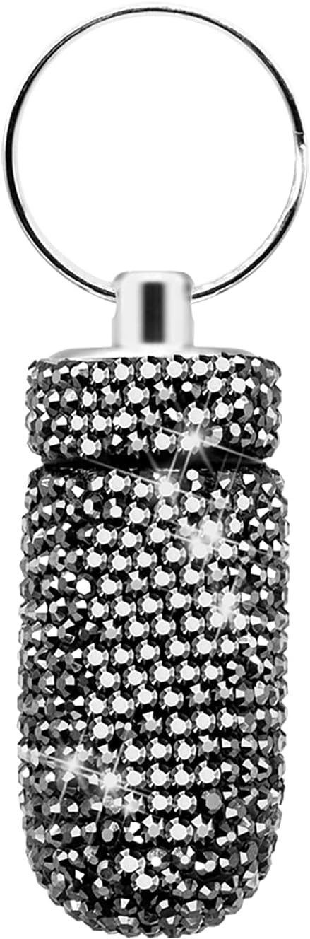 Pill Container Pill Case Bling Crystal Rhinestone Portable Waterproof Pill Holder Box Storage Bottle with Keychain for Travel, Outdoor, Camping (G...