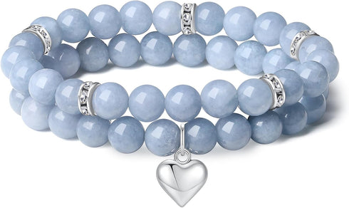 DUQGUHO Heart Bracelet for Women Healing Crystals Bracelets 8mm Love Charm Bracelet for Women Natural Stone Stretch Beads Bracelet Gifts for Women...