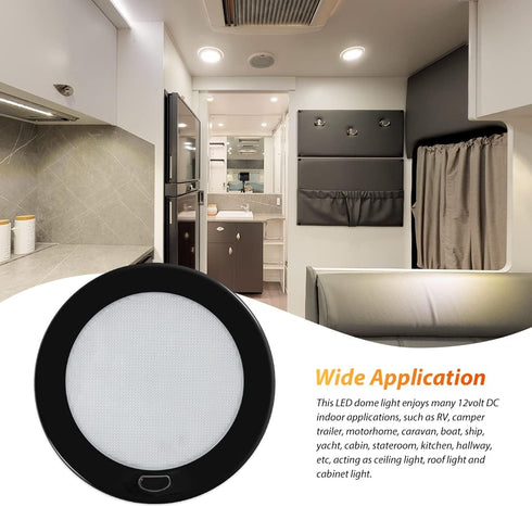 Dream lighting 12Volt RV LED Interior Light Fixture Black Shell Ceiling Downlight with Switch Warm White Lighting 300lm 5inch...