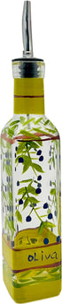 Hand Painted Glass Oliva Branch Oil/Vinegar Glass Cruet for Kitchen, 8 oz Olive Oil Dispenser With Stainless Steel Spout for Easy Pouring...