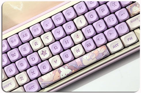 PBT Cute Bunny MOA XDA Round Purple keycap Set for Girl Kids Custom Keyboard for Gateron Kailh Cherry Mx Switches ANSI Layout Mechanical Custom Ke...