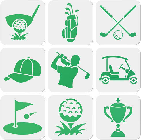 9PCS Golf Stencils Set Golf Cart Caddy Golf Club Caddy Bag Golf Accessories Golf Ball Stencil 6×6inch Washable PET Material T-Shirts/Albums/Cards ...