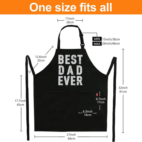 BBQ Funny Apron for Men - Best Dad Ever - Chef Bib Apron with 2 Pockets, Adjustable Neck Strap and 40" Long Ties - Best for Kitchen Cooking, Grill...