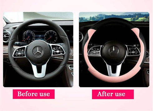Fashion Cat Ear Leather Steering Wheel Cover Women Girl 15"(38cm) Universal Fit Auto D Shaped Leather Steering Wheel Covers (O Shape,Black&Blue)...
