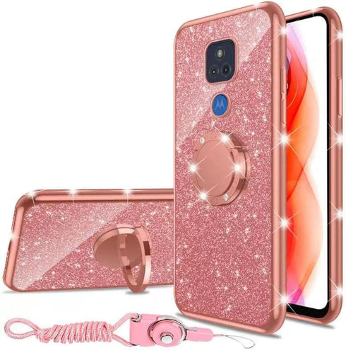 nancheng for Moto G Play (2021), Phone Case for Motorola G Play 2021 Women Glitter Cute Luxury Soft TPU Silicone Clear Cover with Lanyard Stand Bu...