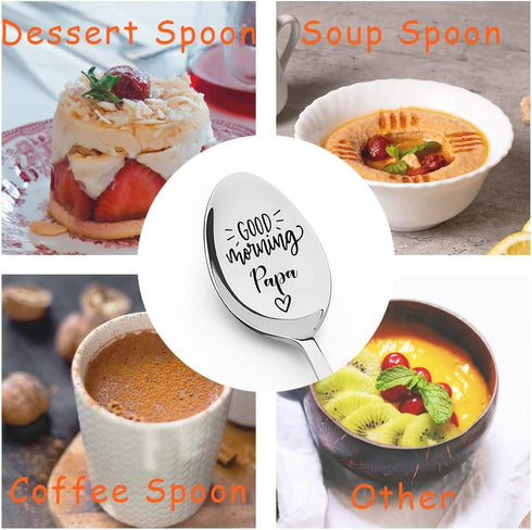 Papa Spoon Gifts from Grandkids Grandchildren, Good Morning Papa Spoons for Grandpa Grandather Father's Day Birthday Gift for Granddad Granddaddy ...