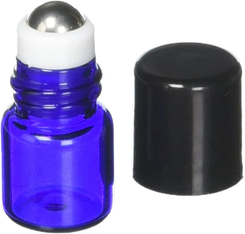 True Essence 1 ml, (1/4 Dram) Cobalt Blue Glass Micro Mini Roll-on Glass Bottles with Metal Roller Balls - Refillable Aromatherapy Essential Oil R...