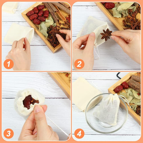 YQL Spice Bags for Cooking,30PCS 3x4 Inch Muslin Bags with Drawstring Tea Filter Bags Cheesecloth Bags for Straining Reusable Natural Cotton Sache...