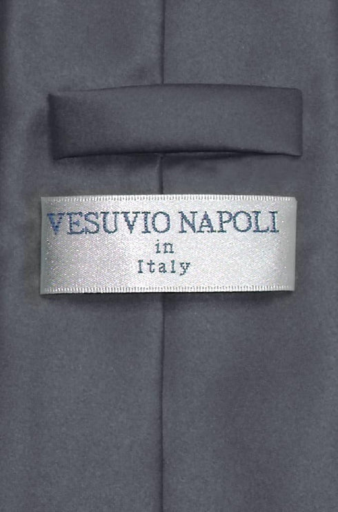 Vesuvio Napoli NeckTie Solid CHARCOAL GREY Color Men's Dark Gray Neck Tie...