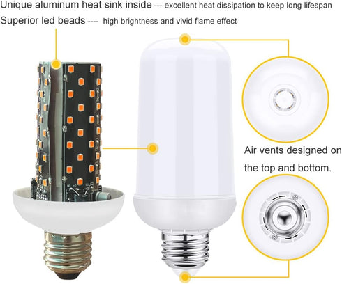 Upgraded Single Mode LED Flame Light Bulb with Gravity Sensor 6W E26 Indoor Flame Flickering Bulb 12V Outdoor One Mode Flaming Bulb for Holiday/Ba...