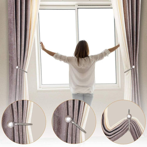 Coolnice 2 Pack Curtain Holdbacks Wall Mounted Curtain Tiebacks Hooks Plastic Pearl U Shape Curtain Tiebacks with Screws Curtain Ties for Home Off...