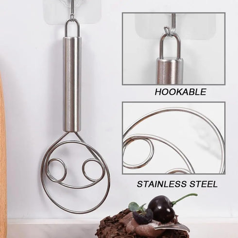 Danish Dough Whisk Stainless Steel Dutch Style Bread Dough Whisk Hand Egg Mixer Bread Whisk Original Dutch Style Whisk Bread Dough Mixer Stick Bak...
