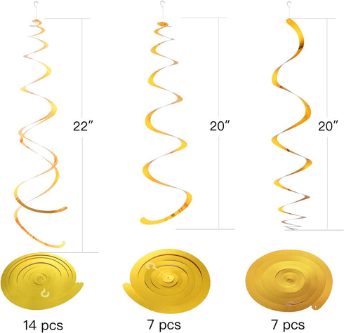 Gold Party Hanging Swirl Decorations Plastic Streamer for Ceiling, Pack of 28...