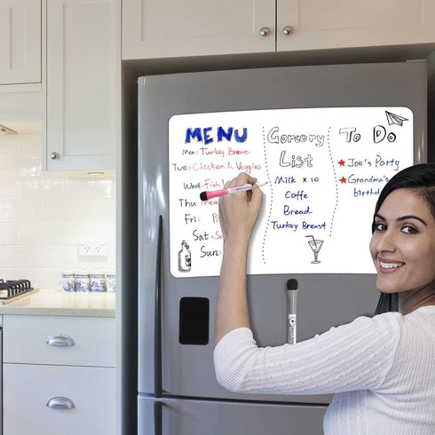 Magnetic Dry Erase Board Fridge Whiteboard Sheet 12x8"- Easy to Write and Clean, Flexible Refrigerator Small White Board for Home Kitchen Shopping...