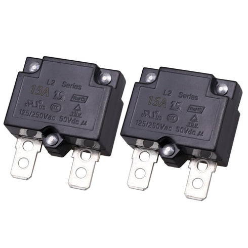 2Pcs Thermal Circuit Breaker 15Amp Thermal Overload Protector L2 Series 125-250V AC 50V DC Automatic Reset Relay Fuse Thermal Switch Circuit Break...