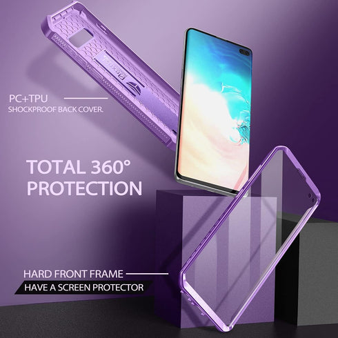 Dexnor Samsung Galaxy S10 Plus Case - Heavy Duty Military Grade Protection with Built-in Screen Protector & Kickstand - Purple...