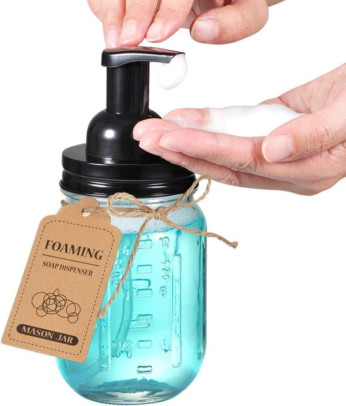 SheeChung Mason Jar Foaming Soap Dispenser-Rustproof Stainless Steel Lid & Foaming Soap Pump, Refill Foam Hand Soap Dispenser Glass for Bathroom K...